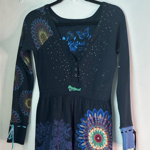 Women’s Size small Desigual Boho floral Knit Dress Y2k Whimsical Psychedelic - Picture 1 of 13